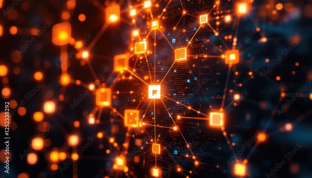 Poster Glowing digital network background with connection lines and data nodes
