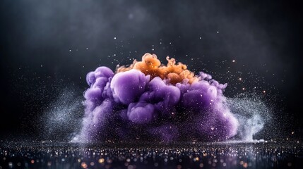 Purple orange ink explodes dramatically against dark background soft lighting. AI Generated