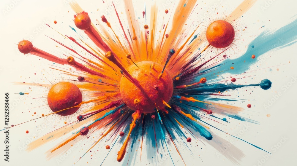 Poster abstract colorful explosion with splashes and circles in orange and blue
