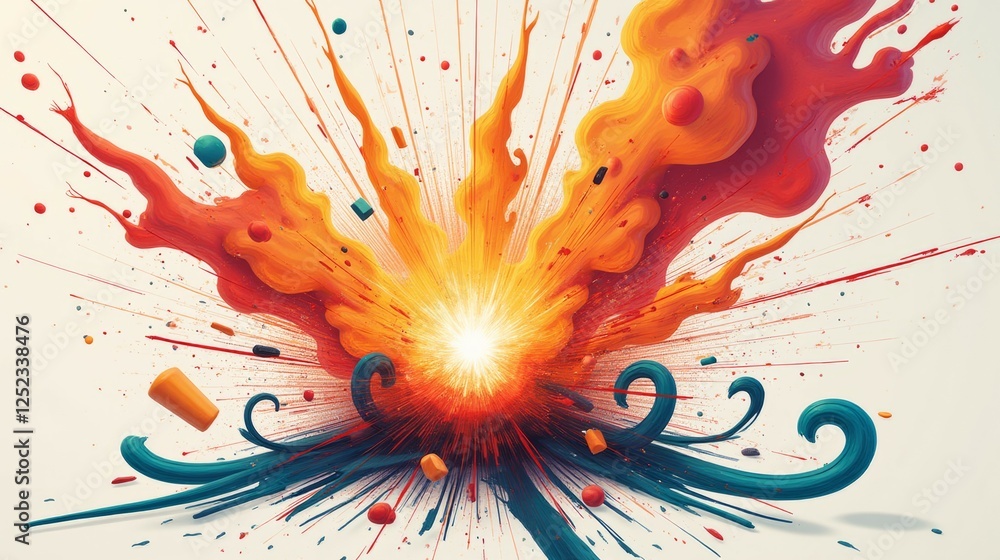 Poster vibrant abstract explosion with dynamic colors and energetic shapes