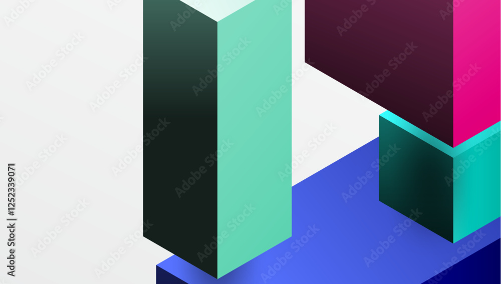 Poster Sleek abstract design featuring isometric 3D blocks in a clean, modern composition. Perfect for tech-inspired themes, with vibrant colors and geometric precision