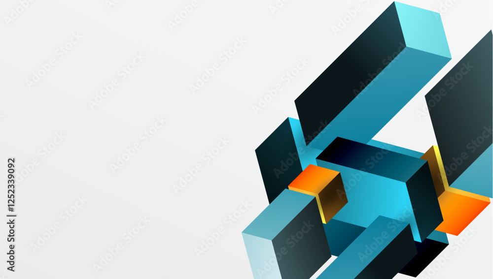 Poster Sleek abstract design featuring isometric 3D blocks in a clean, modern composition. Perfect for tech-inspired themes, with vibrant colors and geometric precision