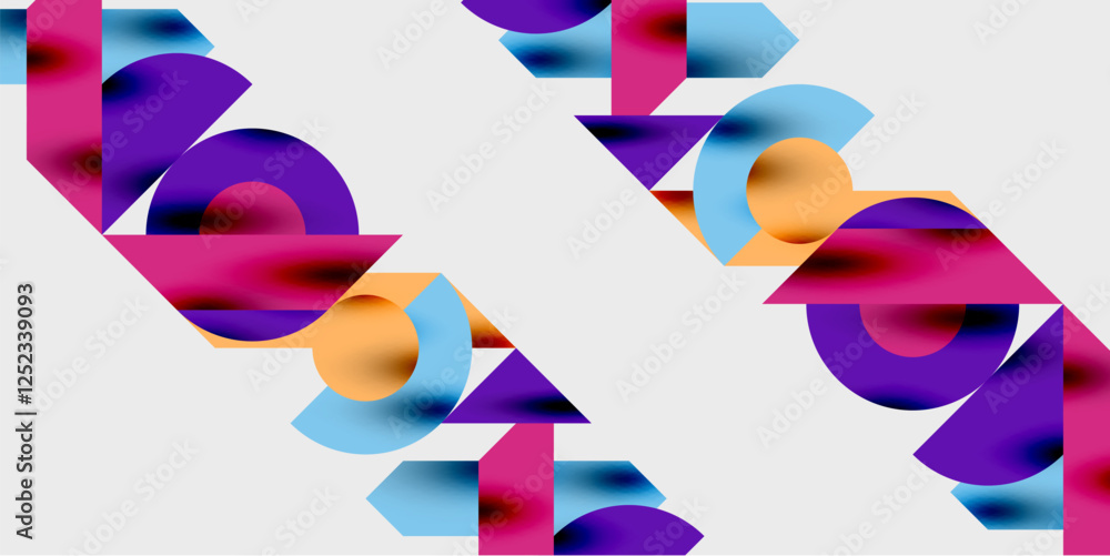 Poster modern abstract background featuring circles, lines, and triangles in a dynamic geometric compositio