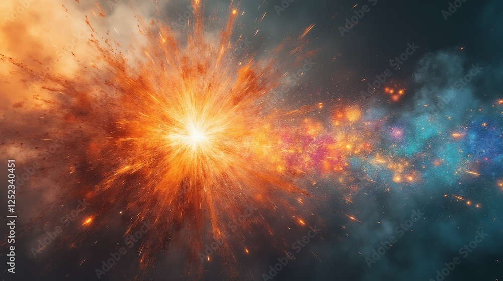 Poster explosive colorful cosmic collision in outer space background
