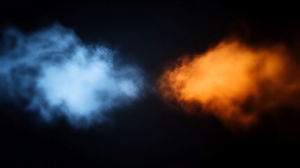 Fototapeta na wymiar Abstract swirling blue and orange smoke contrasts dramatically against a dark background. AI Generated