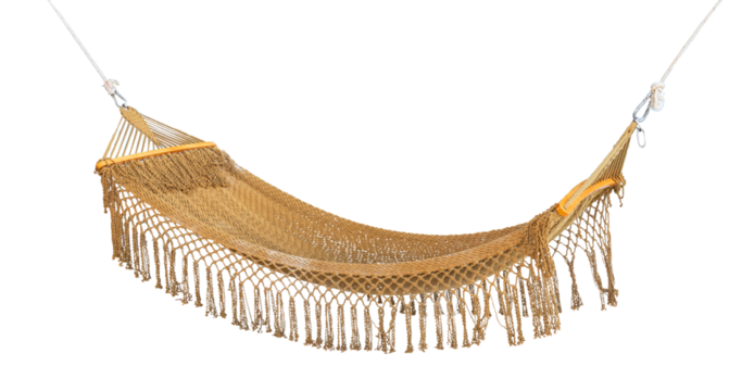 Cozy hammock isolated. The white handmade macrame hammock.  - Powered by Adobe