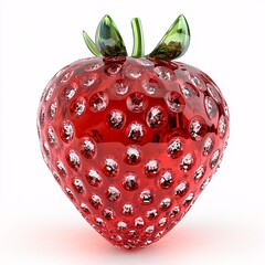 A Diamond Encrusted Strawberry Red And Green Glass Art