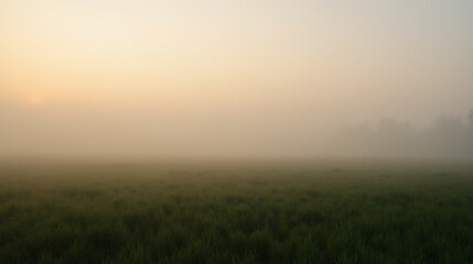 Fototapeta premium Misty Morning Landscape with Soft Light and Green Grass Field