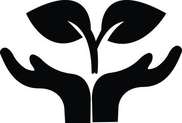  Line icon of hands cradling a plant, representing care for nature, sustainability, or environmental stewardship.