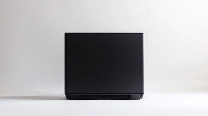 Black cube speaker, white background, studio shot, website product image