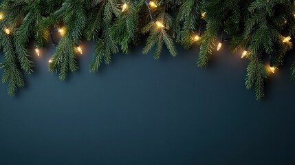 Festive holiday greenery with warm lights against a dark backdrop, creating a cozy atmosphere