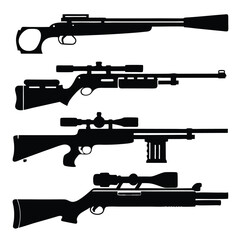 Gun and Rifle Silhouettes Hunting and Defense Weapon Icons