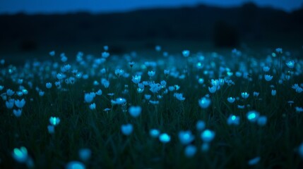 Fototapeta premium Ethereal Field of Glowing White Flowers Under a Starry Night Sky
