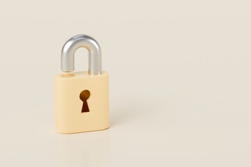 Fototapeta premium 3d Yellow Padlock icon. Data protection, private access, password security access, privacy protection. Security concept. Minimal Cartoon Unlocked Padlock isolated on transparent background. 3d render.