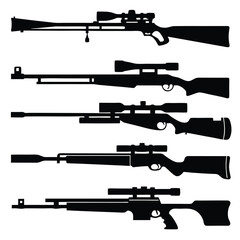 Firearm Silhouette Icons Vector Set of Rifles and Weapons