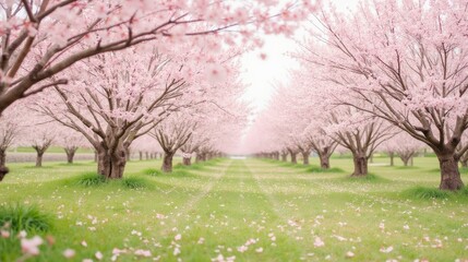 Obraz premium Serene Blossom Pathway Through Vibrant Cherry Blossom Trees