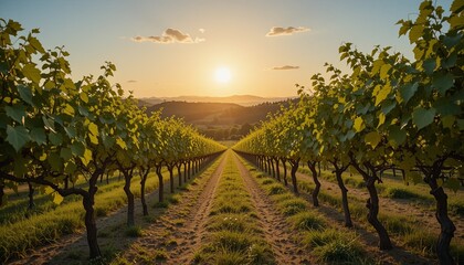 Fototapeta premium Sunset vineyard walk napa valley landscape photography natural setting perspective serenity