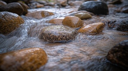 Stream rocks flowing water nature background peaceful