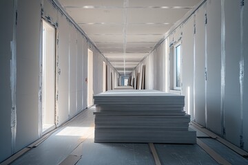 Minimalistic white hallway with ambient lighting