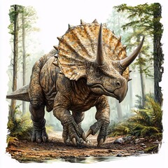 Fototapeta premium Triceratops Dinosaur Roaming Ancient Forest Habitat