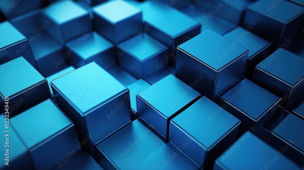 Poster abstract arrangement of blue cubes creating a modern pattern