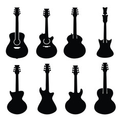 Fototapeta premium Electric, Bass, and Acoustic Guitar Silhouettes Vector Art Set