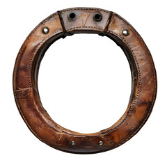 Antique Brown Leather Circular Frame, Vintage, Aged, Rustic, Handcrafted