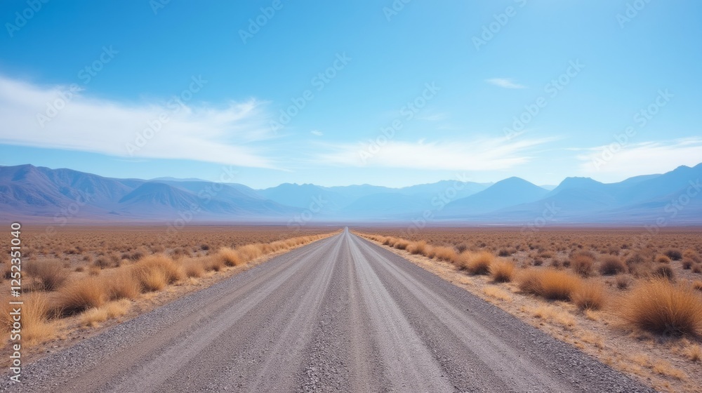 Wall mural Scenic Dirt Road through Desert Landscape under Clear Blue Sky