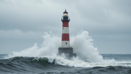 Obraz premium Stormy waves crash against coastal lighthouse ocean photography dramatic landscape nature