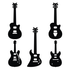Naklejka premium Guitar Clipart Set Silhouettes of Various String Instruments