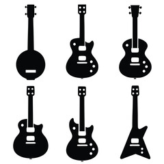 Naklejka premium Guitar Set Silhouettes Classic and Modern String Instruments
