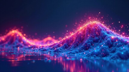 Luminous Particle Landscape A Vibrant Display of Illuminated Texture and Glowing Surface Details