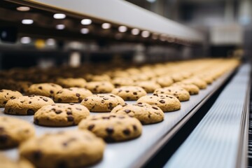 Line of cookies on a assembly line