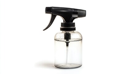 Obraz premium Clear plastic spray bottle on white. Household cleaning