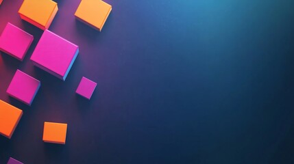 Vibrant pink orange cubes playfully scattered dark blue background. AI Generated