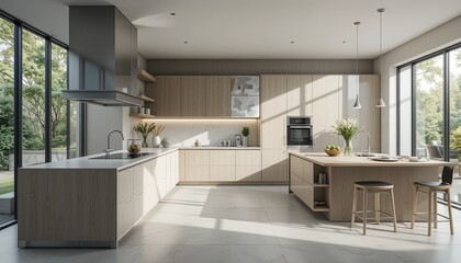 Contemporary home kitchen design in bright space