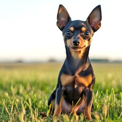 Beautiful cute little miniature pinscher dog outdoors
