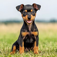 Beautiful cute little miniature pinscher dog outdoors
