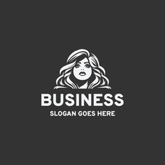 Beauty woman logo design vector illustration in black and white style on a black background