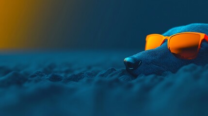 Obraz premium Cool Dog Relaxing in Vivid Blue Light. AI Generated