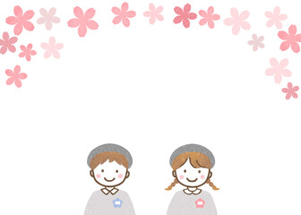 幼稚園児と桜のフレーム