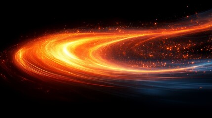 Obraz premium Fiery cosmic swirl with glowing particles, dynamic energy waves. Abstract space and energy concept