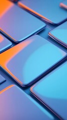 Abstract Blue Tiles Glow Softly Orange Light. AI Generated
