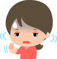 Obraz premium うんざりした表情で手のひらを見せ首を横に振る女性
