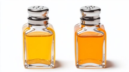 Clear Glass Salt and Pepper Shakers with Yellow Content. Generative AI