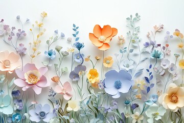 Pastel Paper Flowers Bloom in Artistic Garden Display: A Delicate Craft Creation of Various Botanicals