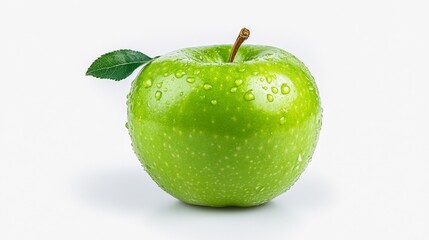 Fresh Green Apple with Water Droplets Isolated on White. Generative AI