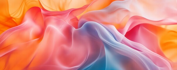 Obraz premium Abstract colorful flowing fabric with orange, pink, and blue hues, vibrant and dynamic motion art concept.
