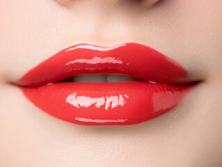 Obraz premium A close-up photograph of a woman's lips with vibrant red lipstick