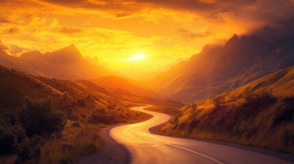 Winding road sunset mountain valley landscape travel
